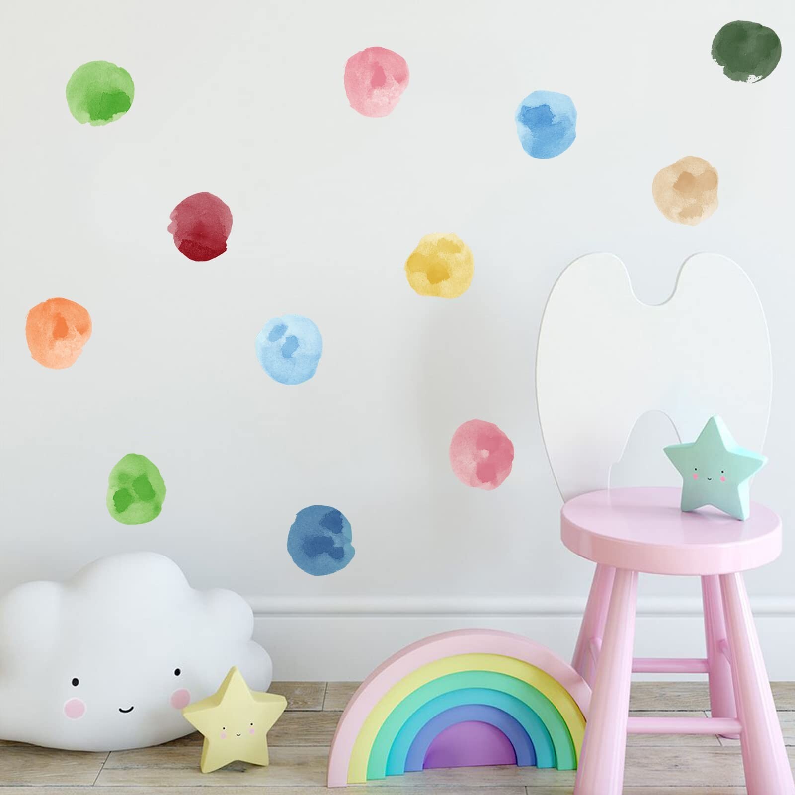 ROFARSO 120 Decals 2.2" Sky Blue Watercolor Polka Dots Wall Decals Stickers …