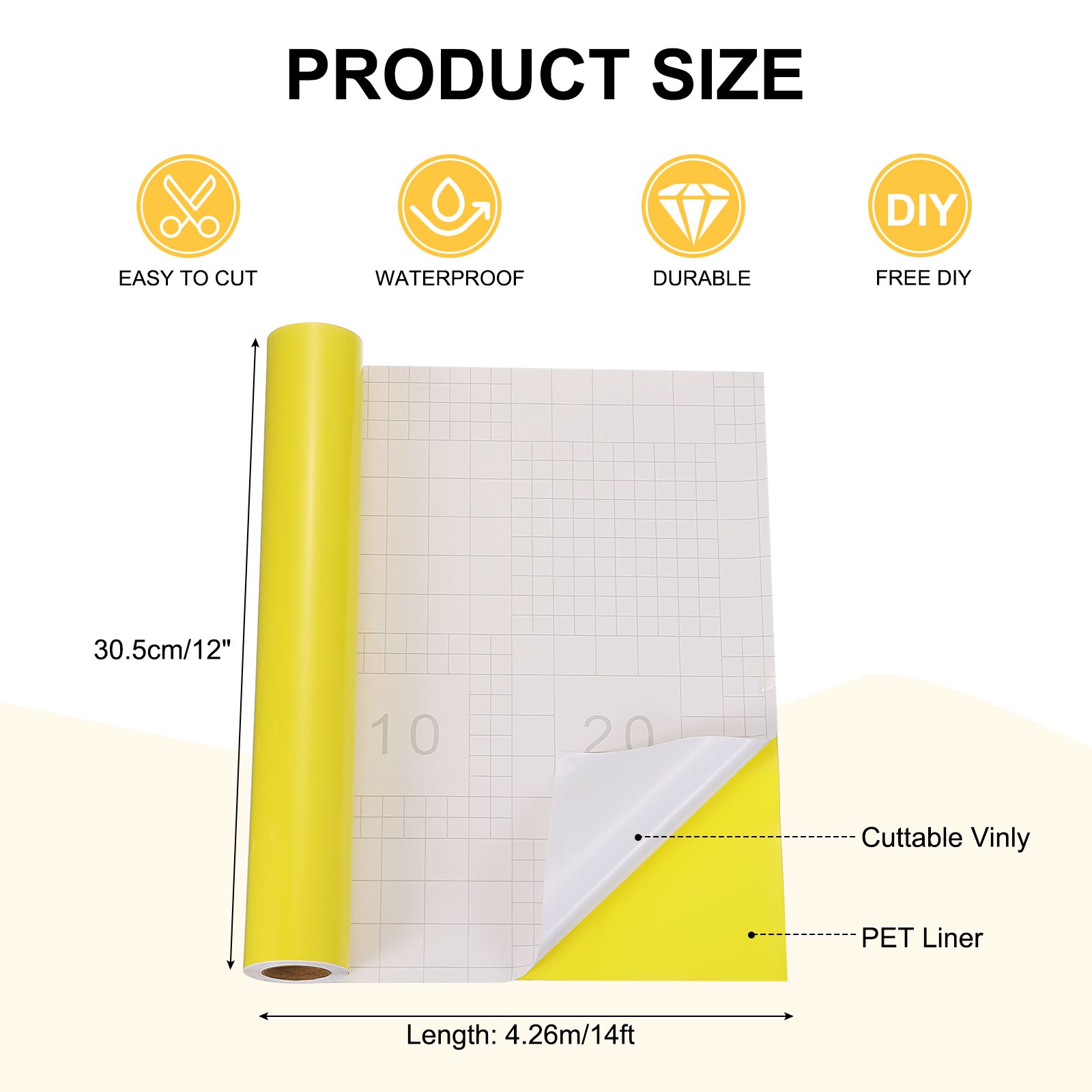 Permanent Yellow Sticker Vinyl for Roll 12×14 Inch