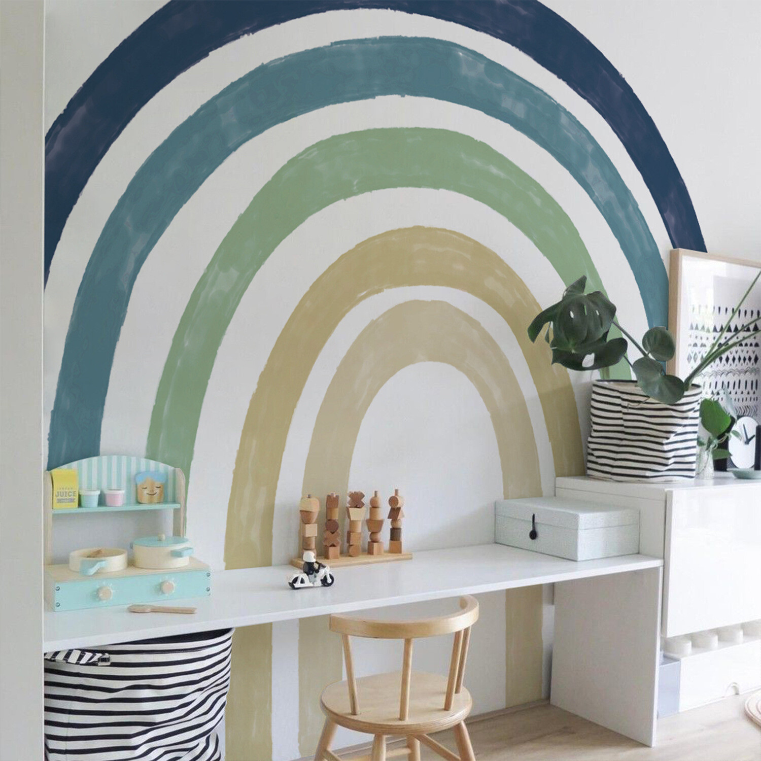Fabric Large Blue Arch Precut Wall Mural Stickers Peel and Stick 94.49" x78.74"