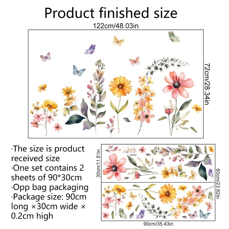 PVC Decorative Wall Stickers Flowers Plants Butterflies