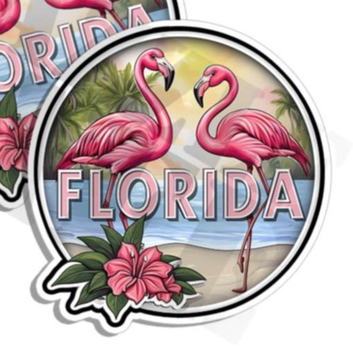 Florida sticker vinyl decal flamingo beach oranges tropical Made in US 2 PACK