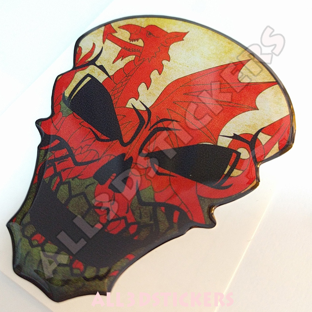 Sticker Flag Wales Skull Adhesive Decal Resin Domed Car Moto Tablet Laptop 3D