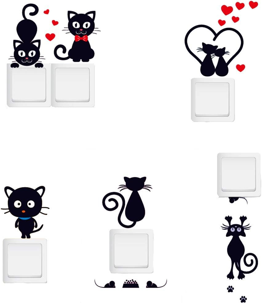 Removable Switch Sticker, 5 Pcs Cute Cartoon Black Cats Wall Sticker, Light Swit