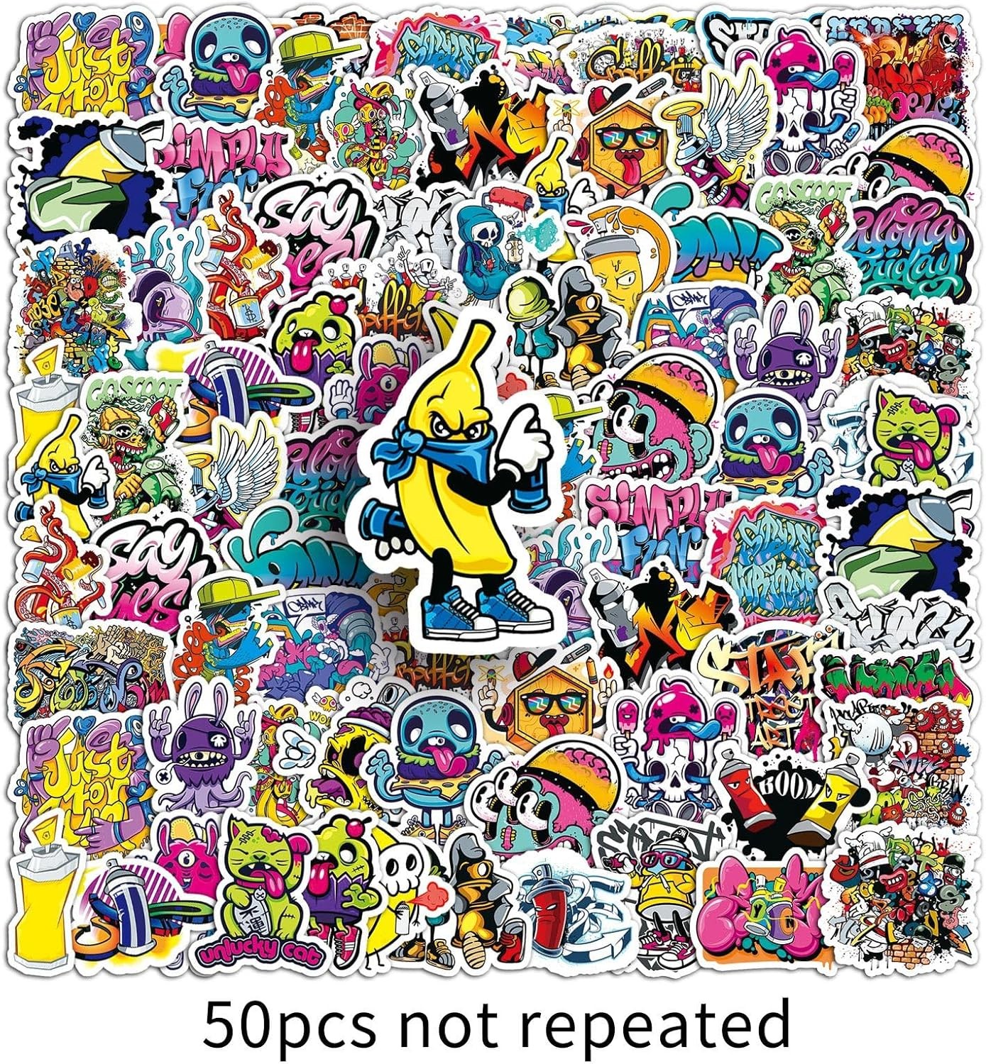50 Pcs Street Graffiti Stickers – Cool Urban Art Designs, Premium PVC, Removable