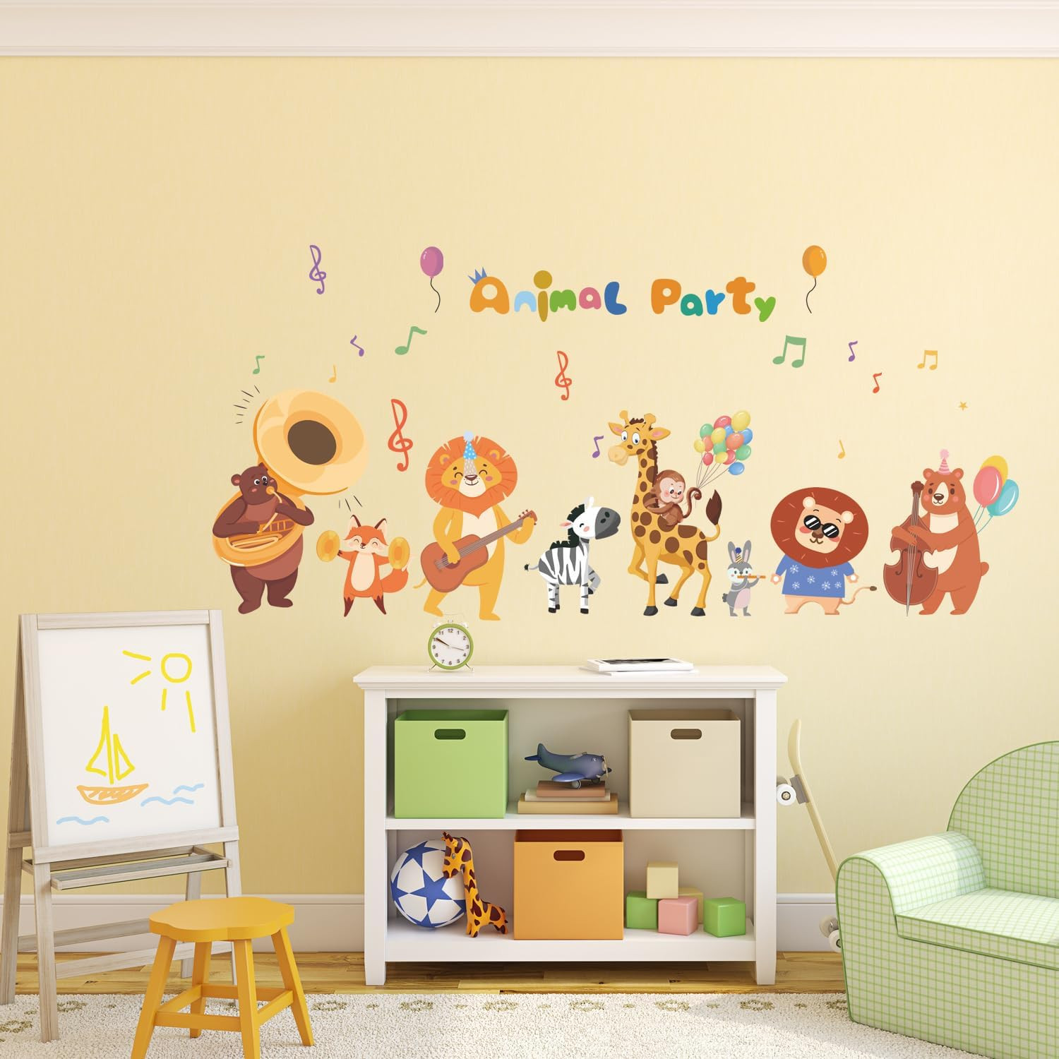 Kids Playroom Animals Wall Decals Large,Color Nursery Daycare Wall Stickers,C…