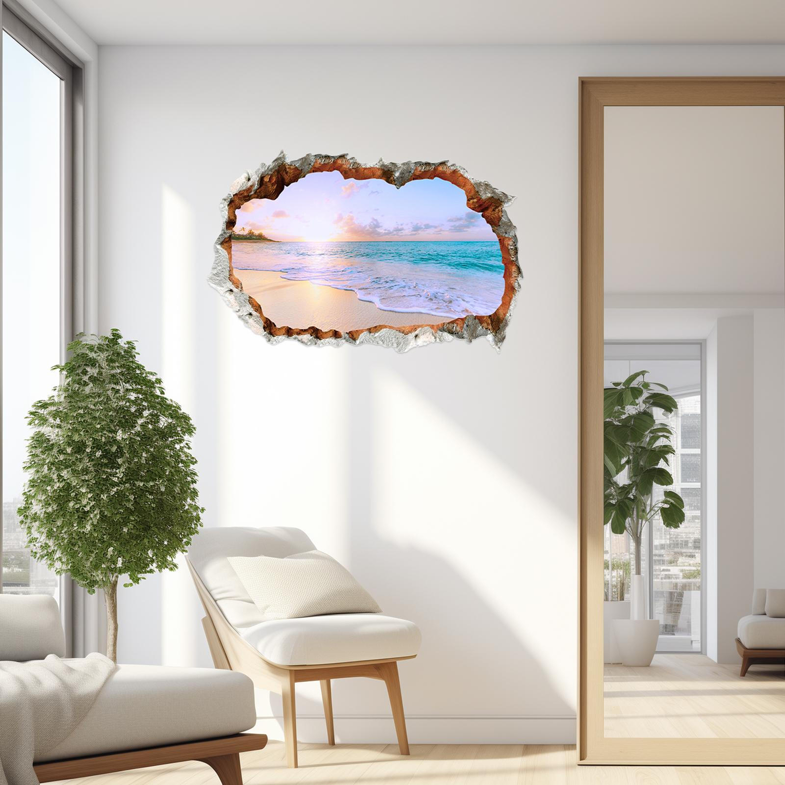 Window View Wall Sticker Poster Decal Adhesive Broken Hole Wall Mural Decorative