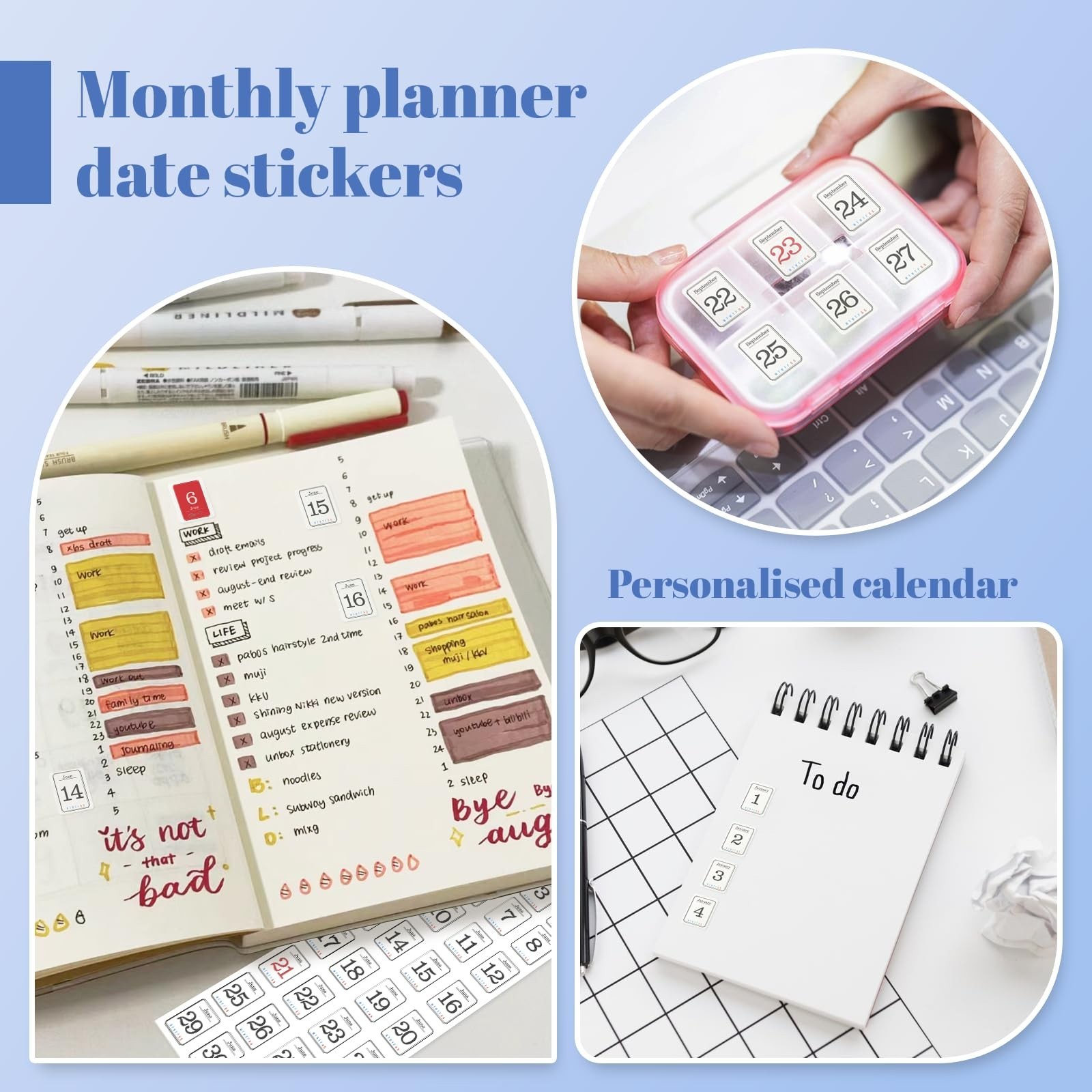 12 Monthly Planner Date Sticker Sheets, 365 Daily Planner Number Stickers, De…