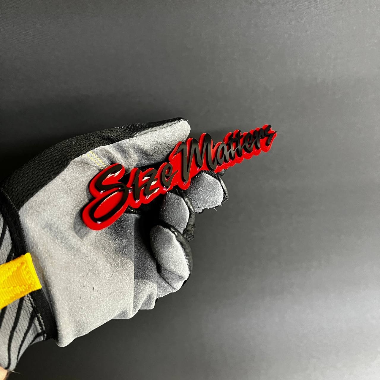 1x "SIZE MATTERS" Custom Text 3D Acrylic Car Emblem Badge Multicolor Laser Cut