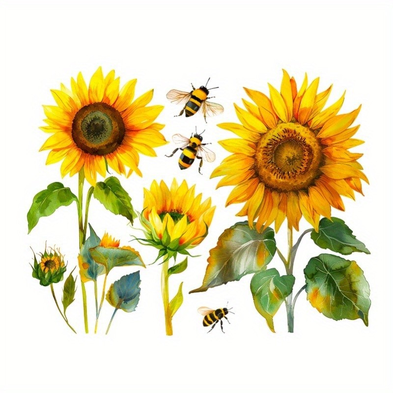 1pc Sunflower and Bee Wall Sticker, PVC Self-Adhesive Sticker