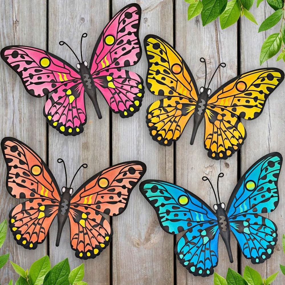Durable Iron Butterfly Wall Decor – 9.6” Hanging Art for All Seasons – 4 Count