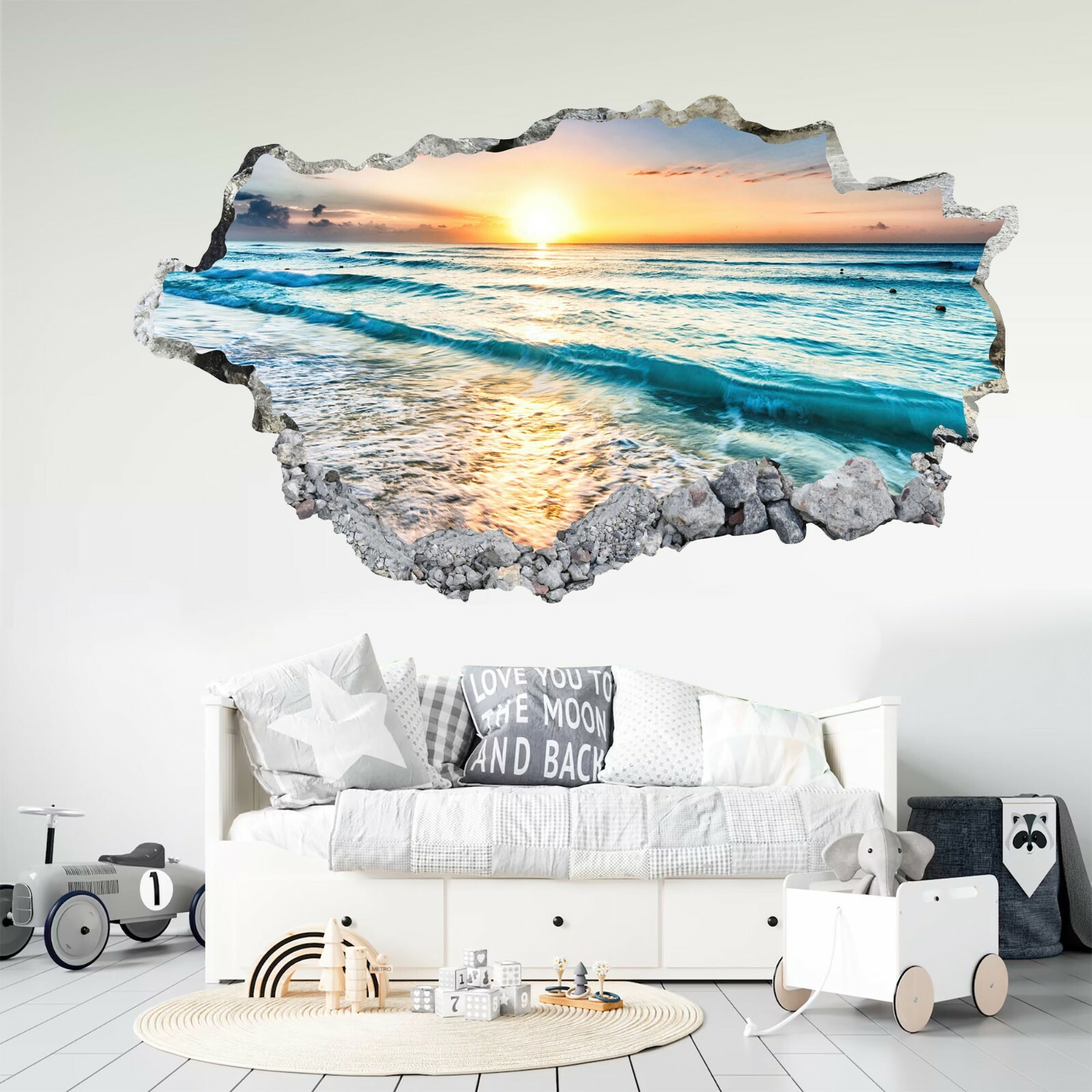 Beach Sunshine Coconut Tree 3D Smashed Wall Decor Removable Wall Decal Sticker