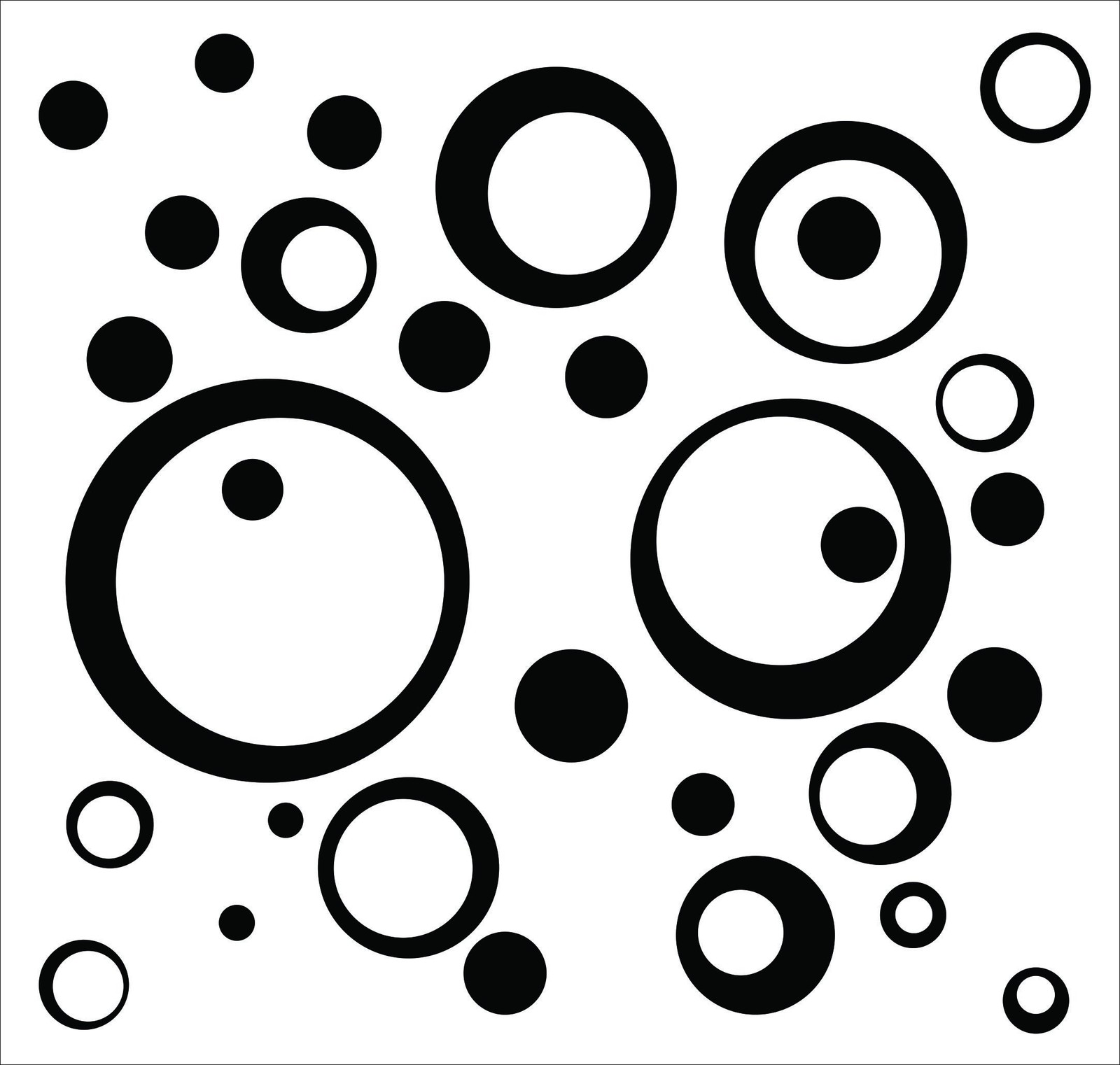Black Wall Vinyl Sticker Decal Circles, Rings, Dots 25+pc 11in Large Home Décor
