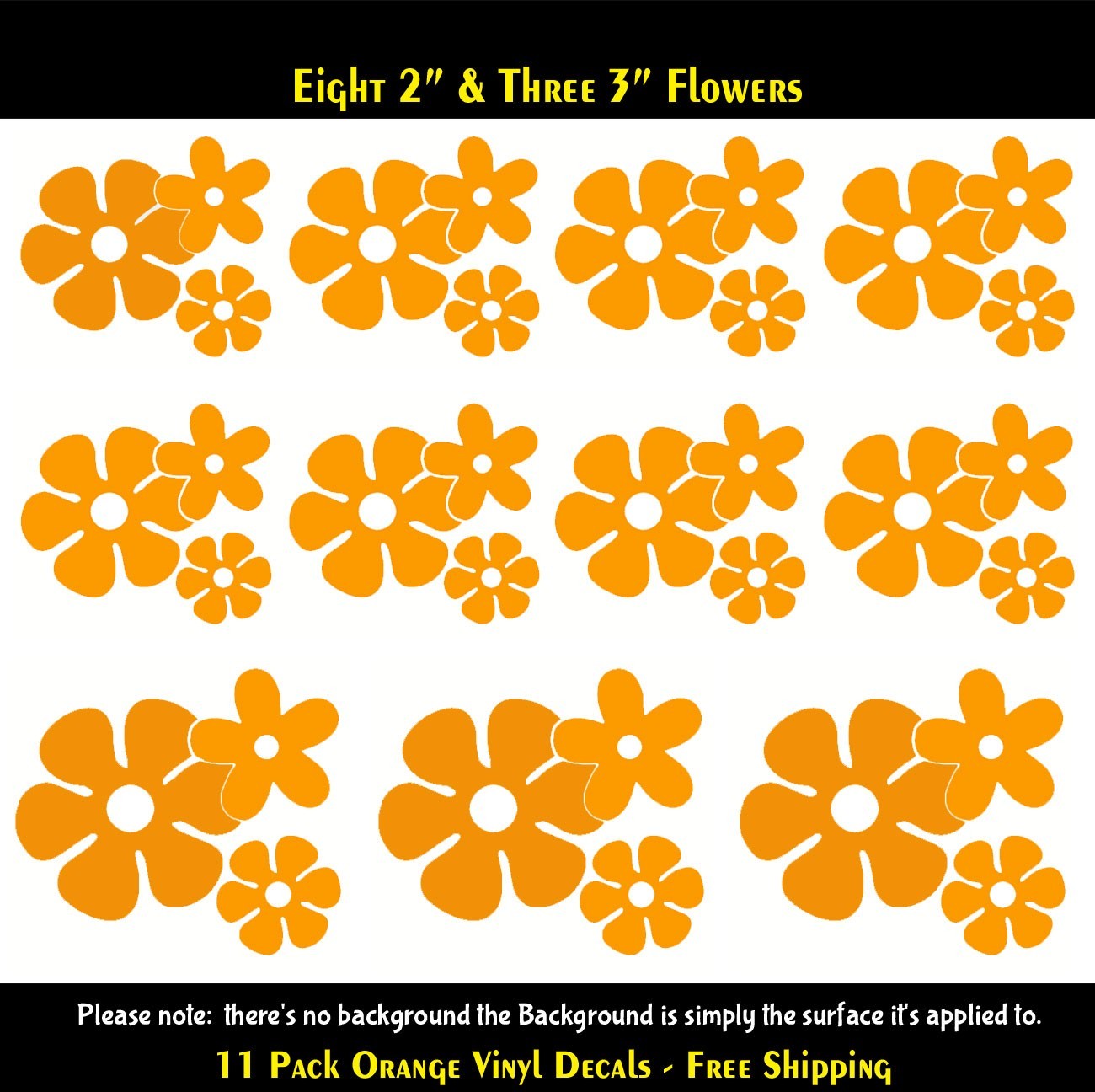 Hippie Flowers 11 Orange Vinyl Decal Car Van Window Laptop Tablet Mug Tumblers