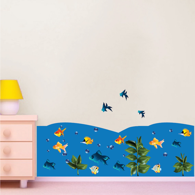 Personalized Green Grass Room Sticker or Blue Ocean Waves For Kids Room, b40