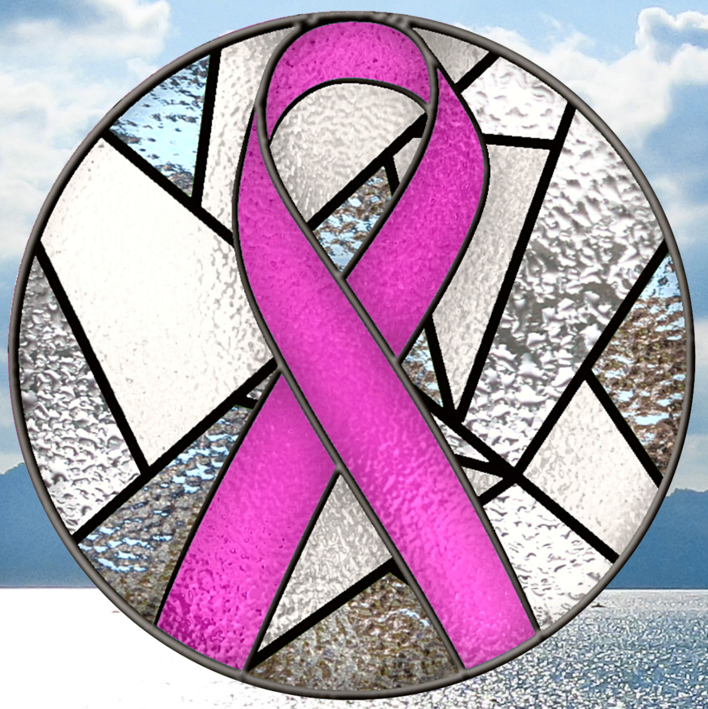 Breast Cancer Awareness Ribbon Faux Stained-Glass WINDOW CLING Size 8" Vinyl