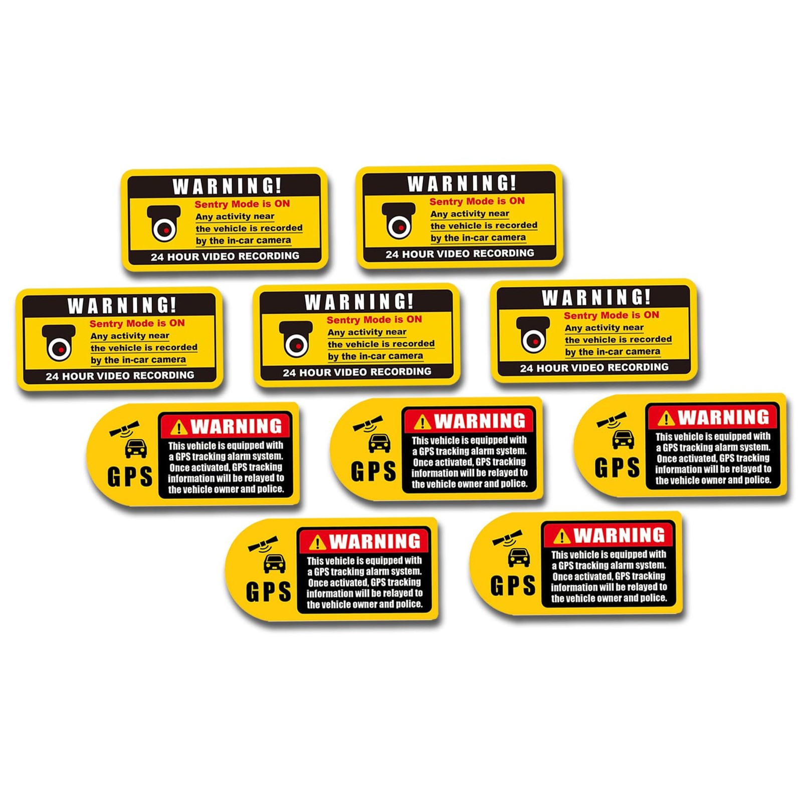 10 Car Warning Stickers for Sentry Mode Video and GPS Tracking Alerts