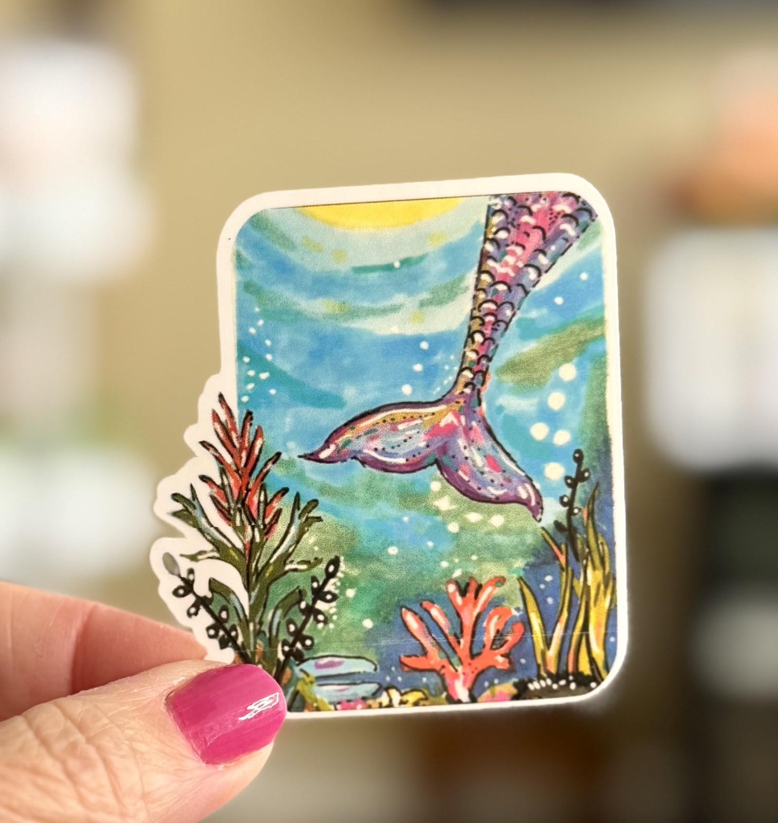 Mermaid Sticker, ACEO Under the Sea Sticker, ACEO Decal, Waterproof, Ocean