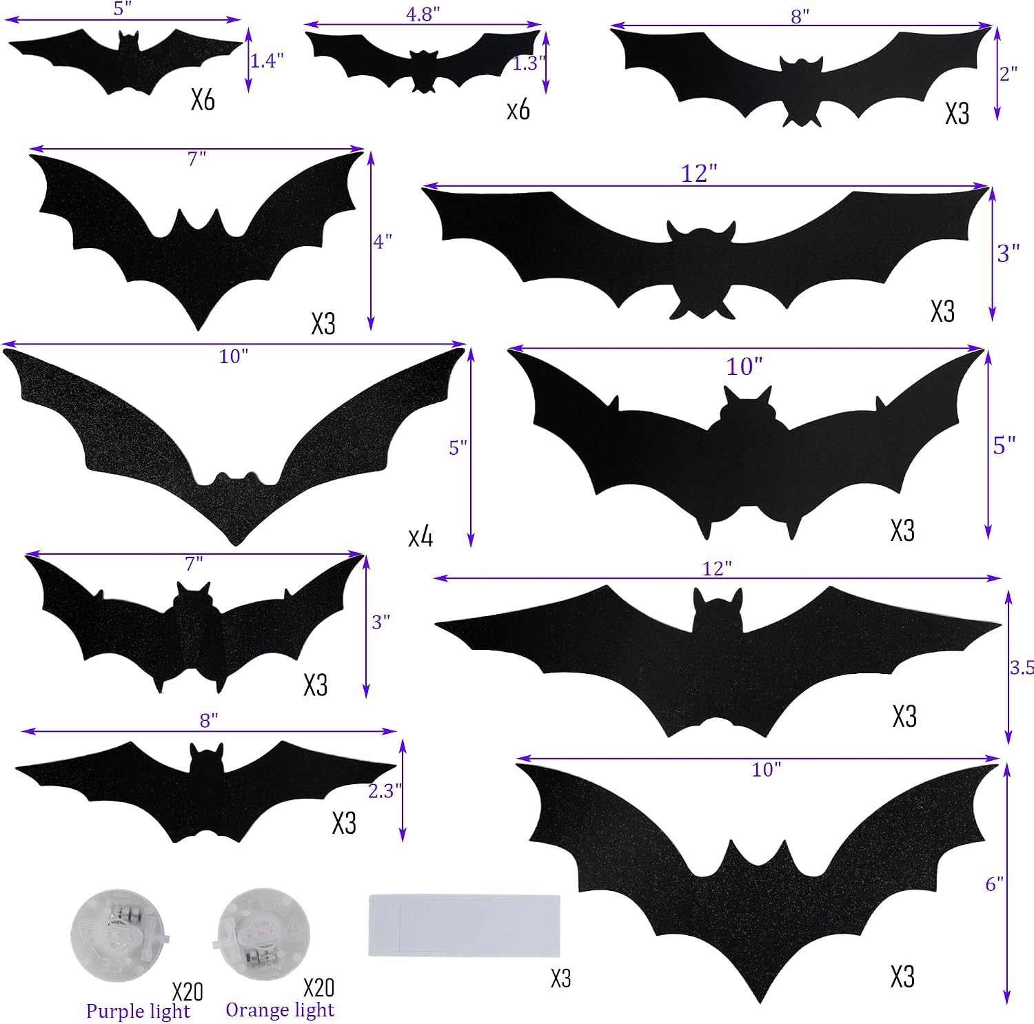 Indoor Outdoor 3D Bat Wall Stickers: 40 PC Set with Glow & Easy Install Features