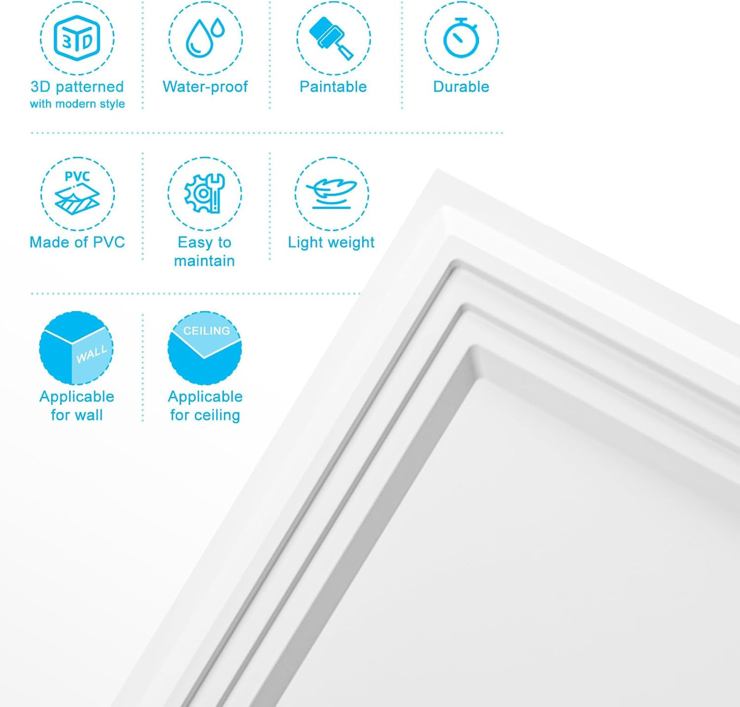 33-Pack Accent 3D Textured Wall Panels, 11.8 X 11.8 In, White | Wipe Clean, PVC,