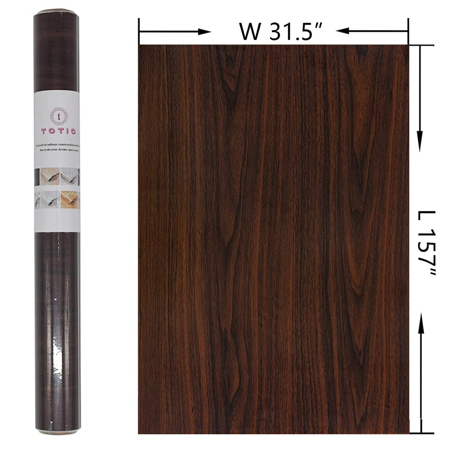 TOTIO Extra Wide Wood Grain Contact Paper Dark Brown 31.5x157in Thick Matte B…