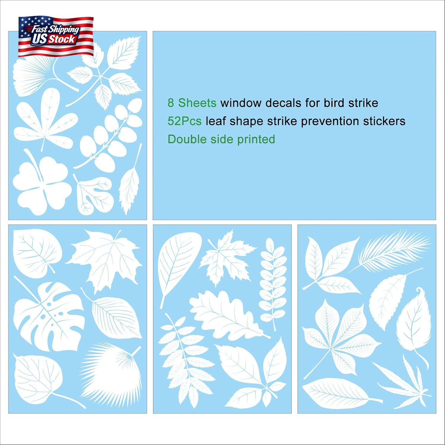 FINGOOO Window Decals for Bird Strikes,52 Pieces Large Leaf Shape anti Collision