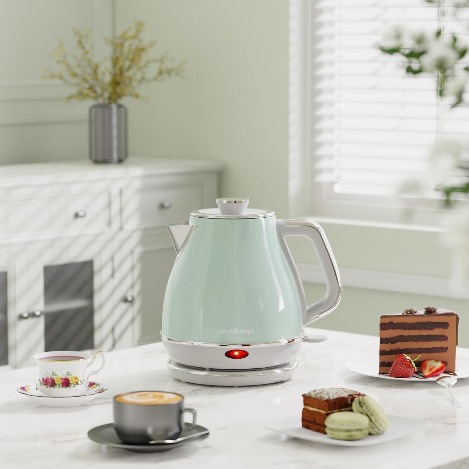 Electric Tea Kettle, 1500W /1.0L Hot Water Boiler Heater Pot, Retro Small Ele…