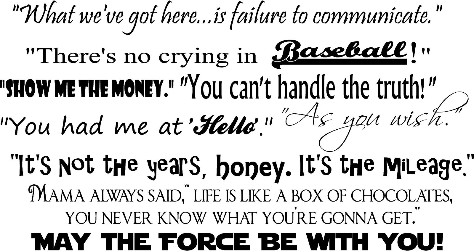 Movie Quotes wall lettering decals for theater room art decor murals cinema