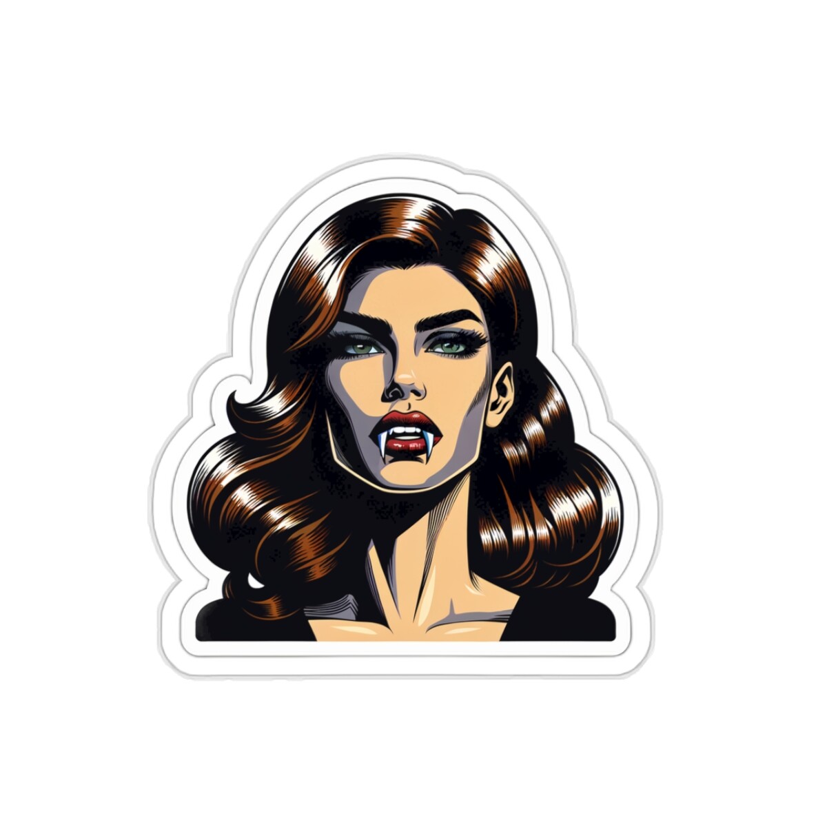 Sticker Pop Art Sexy Vampire Portrait Comic Book Style Retro 2×2" 3×3" 4×4" 6×6"