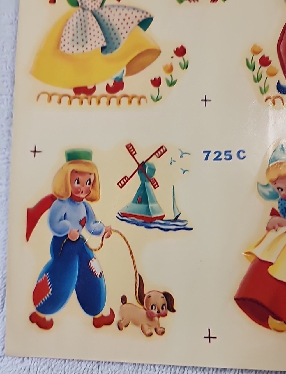 Antique Dutch Boy & Girl Water Duro-Decals Tulips Clogs Windmills Puppy 1970s