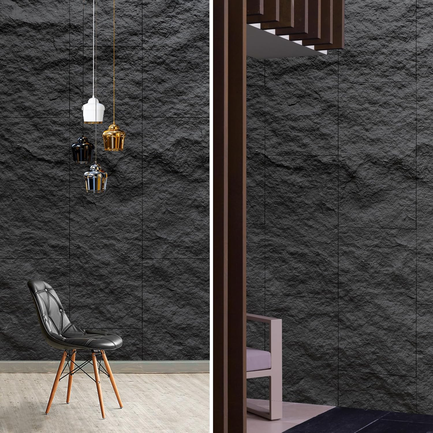 PU 3D Faux Stone Wall Panels, 4 PCS Wainscoting Panel for Interior Wall Decor, C