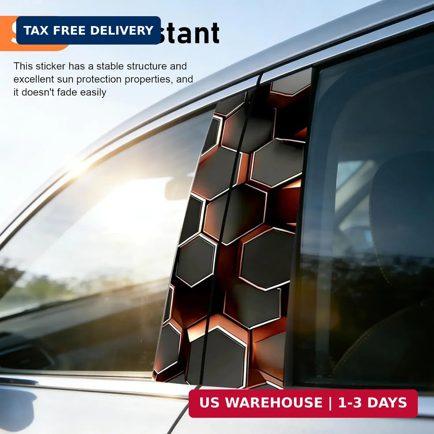 2 PCS Honeycomb Car B-Pillar Vinyl Decals, HD Printed Hexagon Door Pillar Sticke