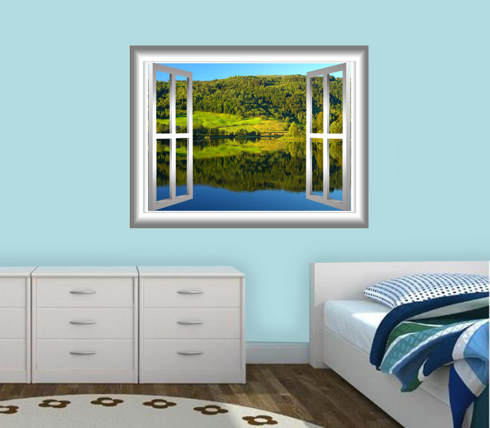 Lake Wall Decal 3D Nature Wall Stickers Window Peel And Stick Mural VWAQ-NW27