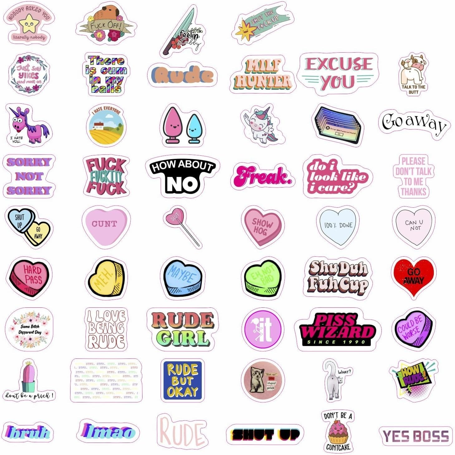 Crude Humor Sticker Set: 100 High-Quality Vinyl Stickers for Personalizing