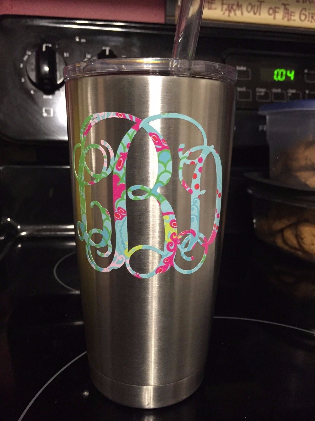 Lilly Patterned Vine Circle Monogram Name Decal Sticker for YETI Tumbler Cooler
