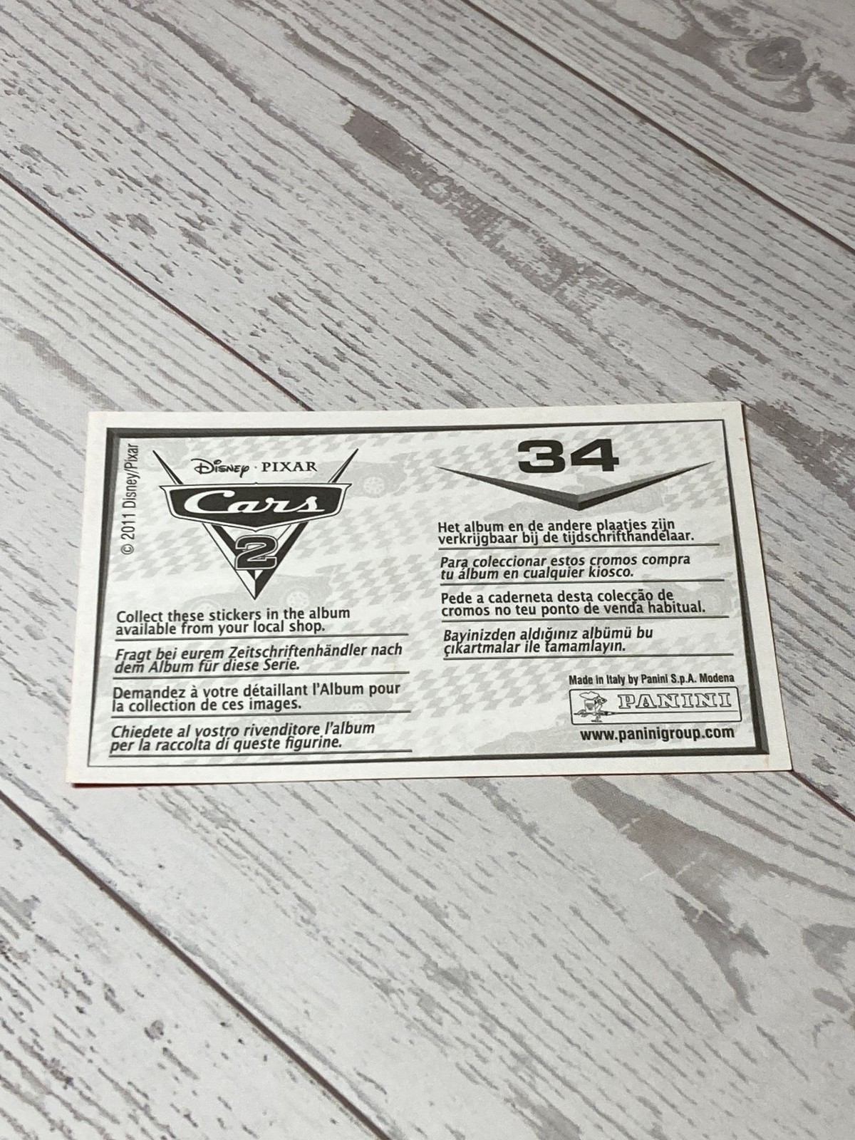 Panini Cars 2 Movie Sticker Card #34 Disney Pixar 2011 Mater Rod Torque Redline