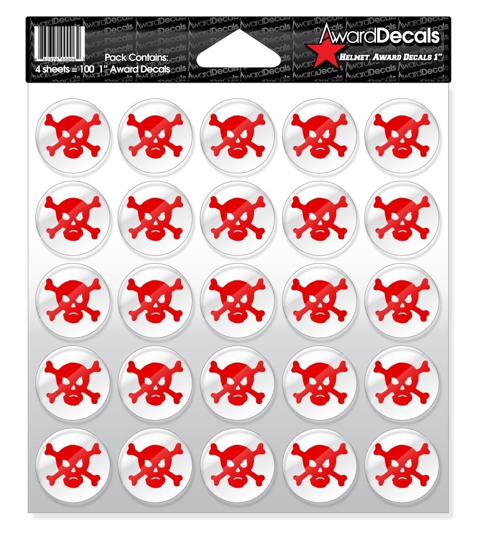 Premium Skull & Crossbone Decal Set – 100 Red Stickers, 1" Diameter, 20mil Thick