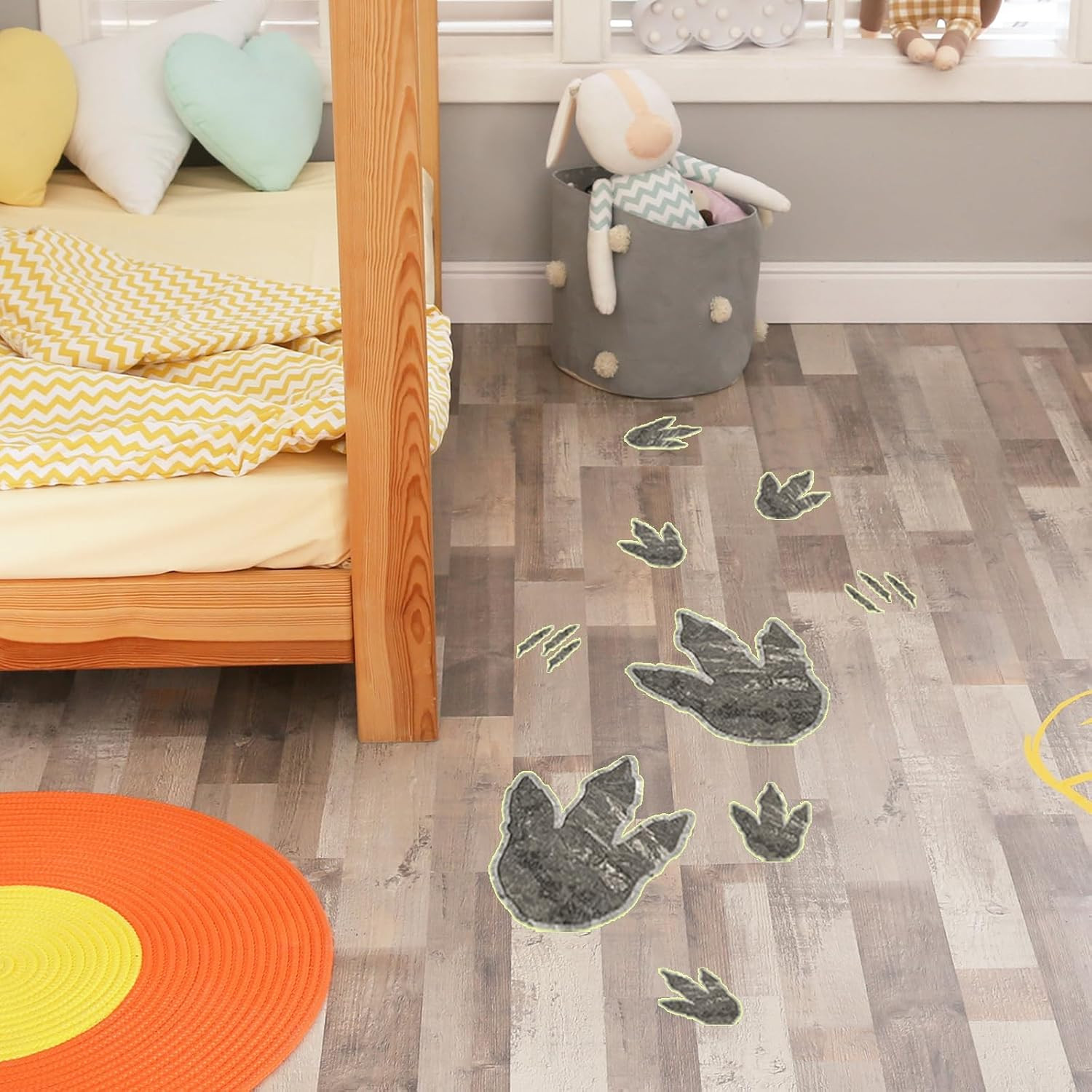 Vancoup Glow in the Dark Dinosaur Footprints Wall Decals | Cute Dino Tracks Wall