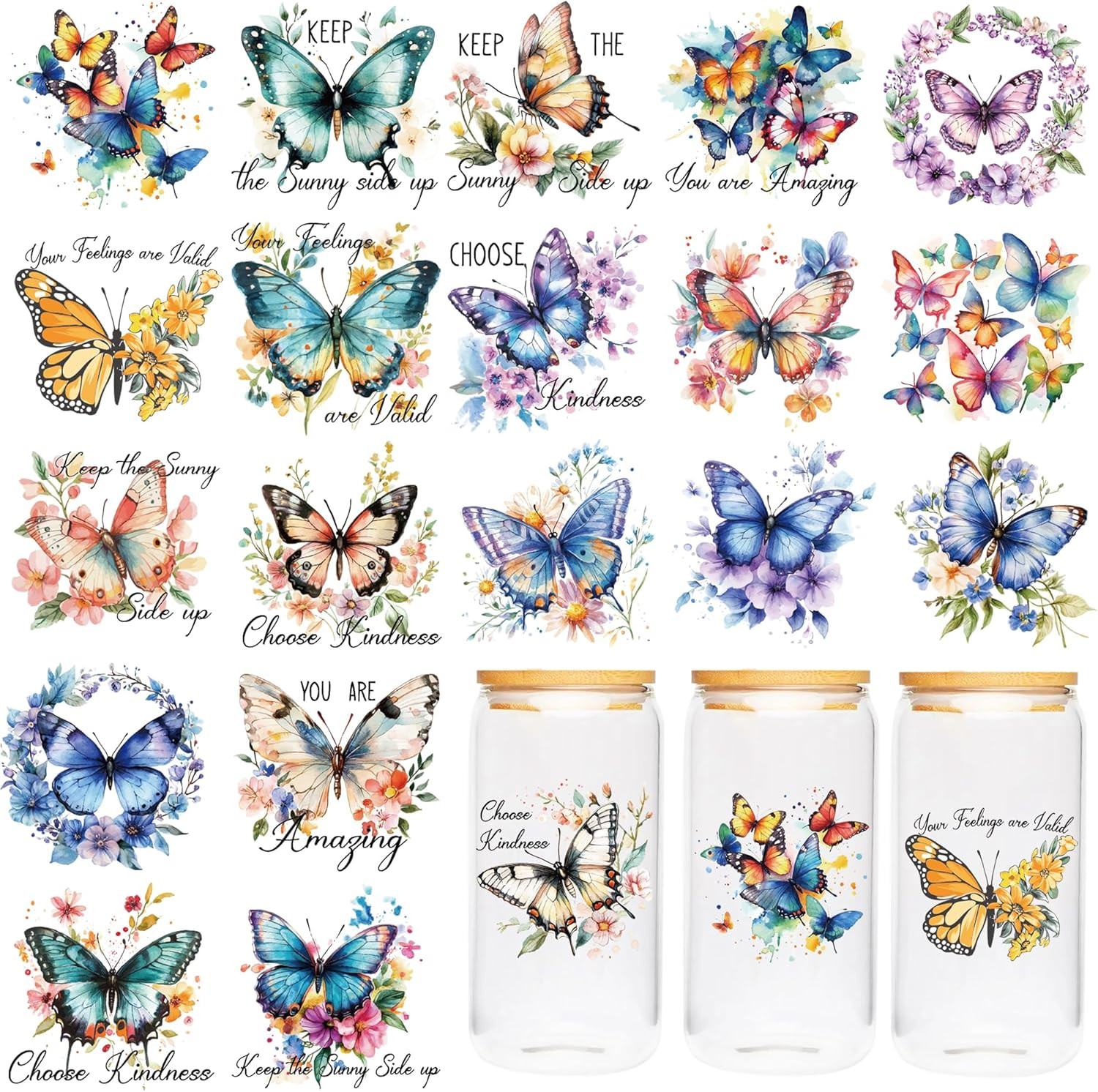 UV DTF Cup Wraps Stickers – 20 Sheet Butterfly UV DTF Transfer Stickers, Animal