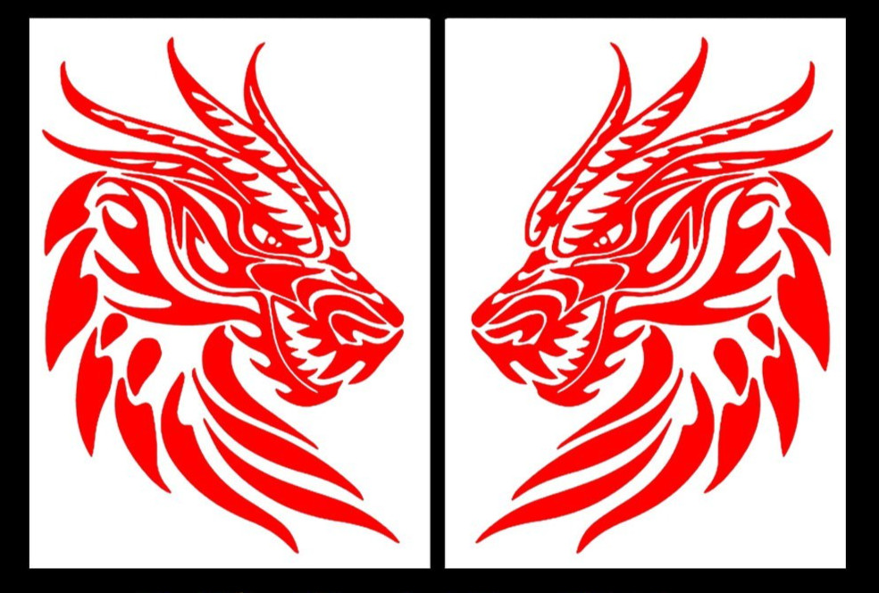 Dragon Pair Mirrored Red Vinyl Decals Car Windows Laptop Tumbler Tablet Mugs