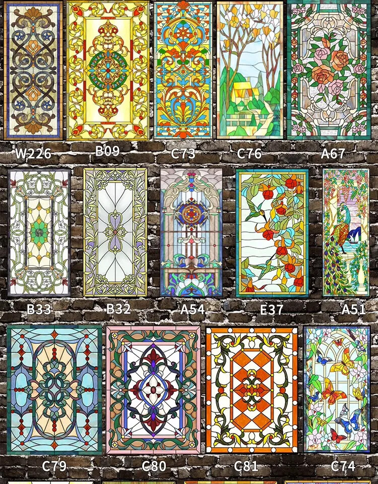 Retro Static Cling Privacy Window Sticker Frosted Stained Church Glass Sticker