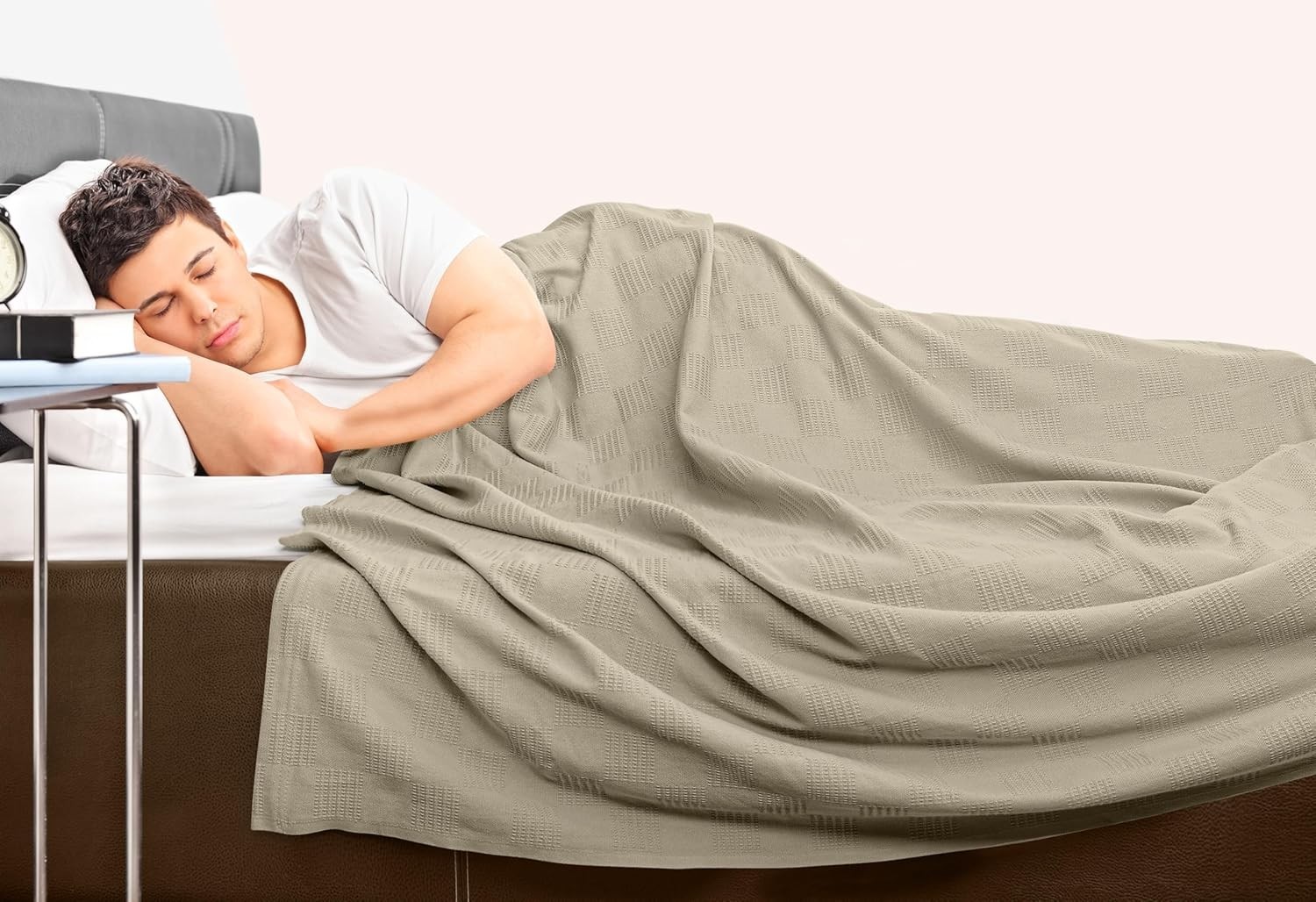 Khaki 100% Cotton Blanket [King Size – 90×108 Inch] 350GSM Lightweight, Soft …