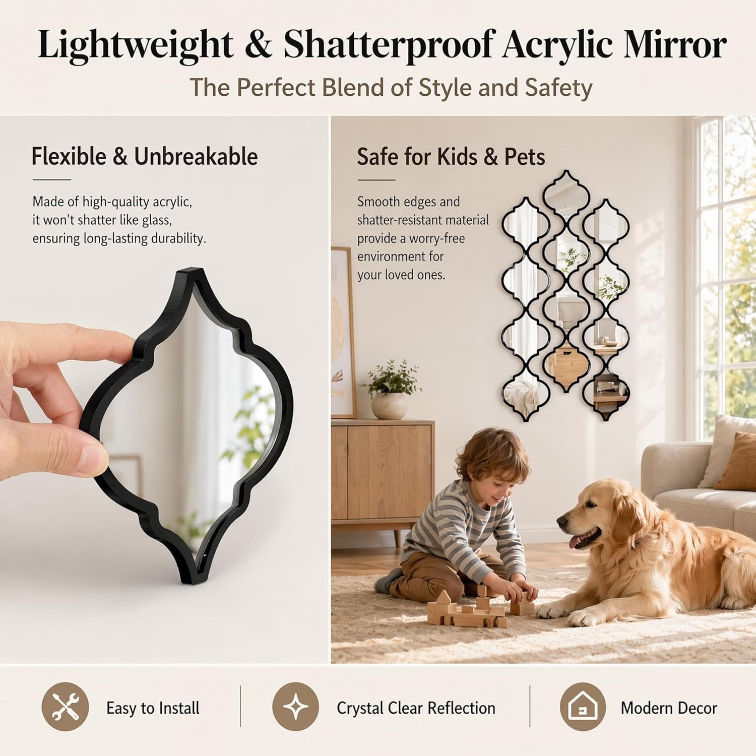 12Pcs Acrylic Mirrors for Wall Decor – DIY -Adhesive Decorative Mirror Tiles,…