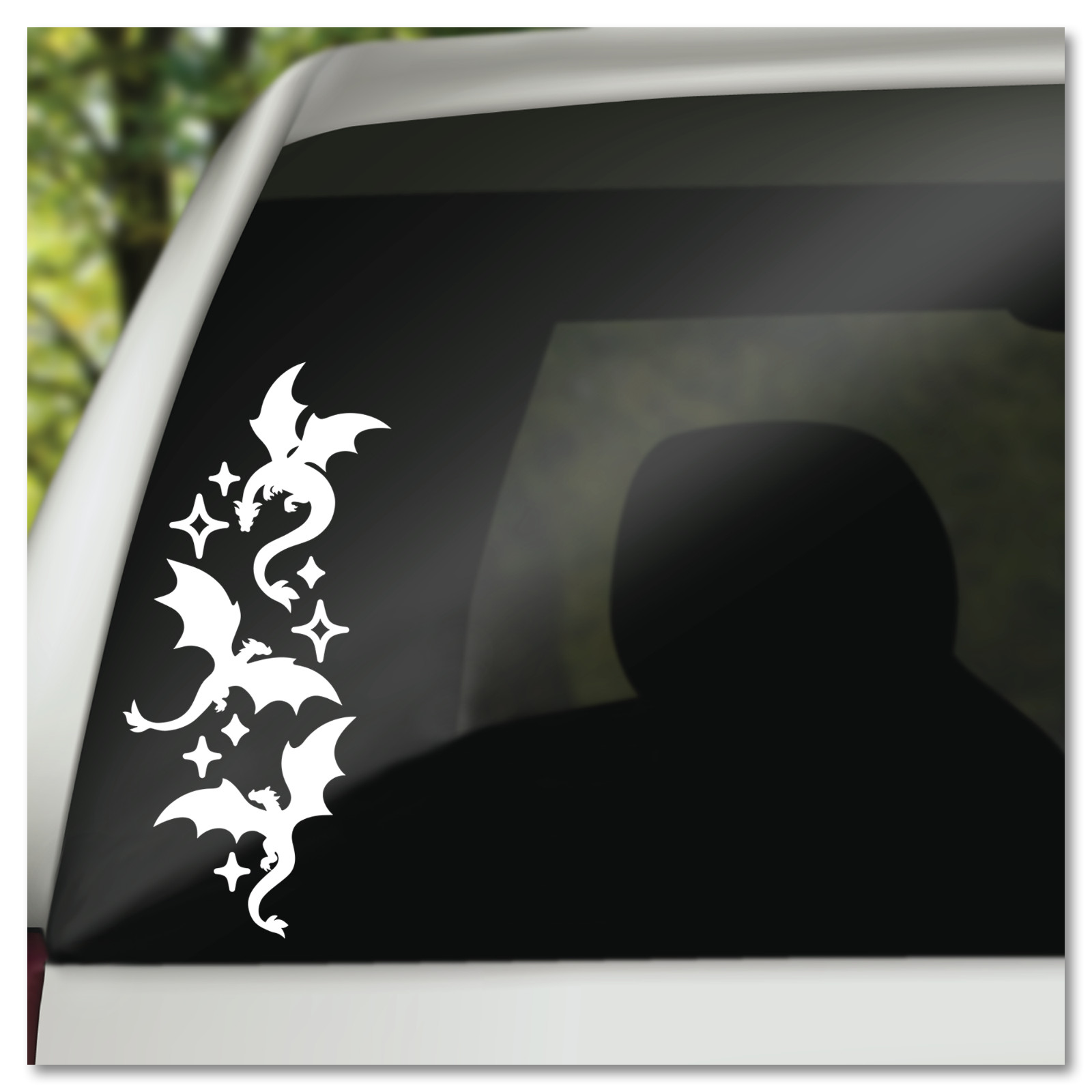 6" Flying Dragons with Stars Vinyl Decal Sticker