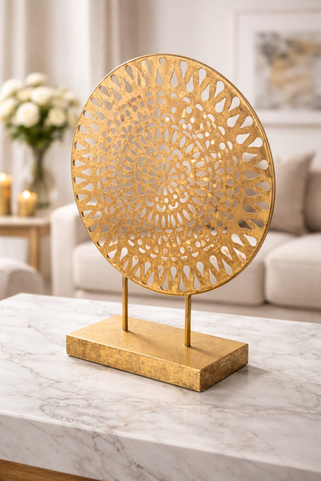 Luxury Metal Decorative Sculpture Tabletop Art Modern Mandala Accent Home Decor