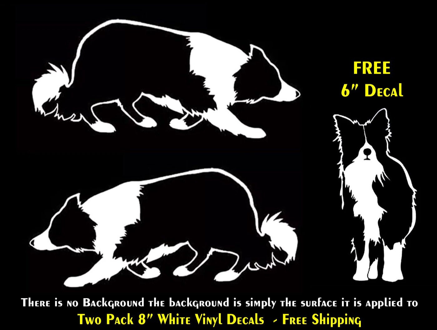 Border Collie Herding Two 8" White Vinyl Decals Car Truck Window Camper Van