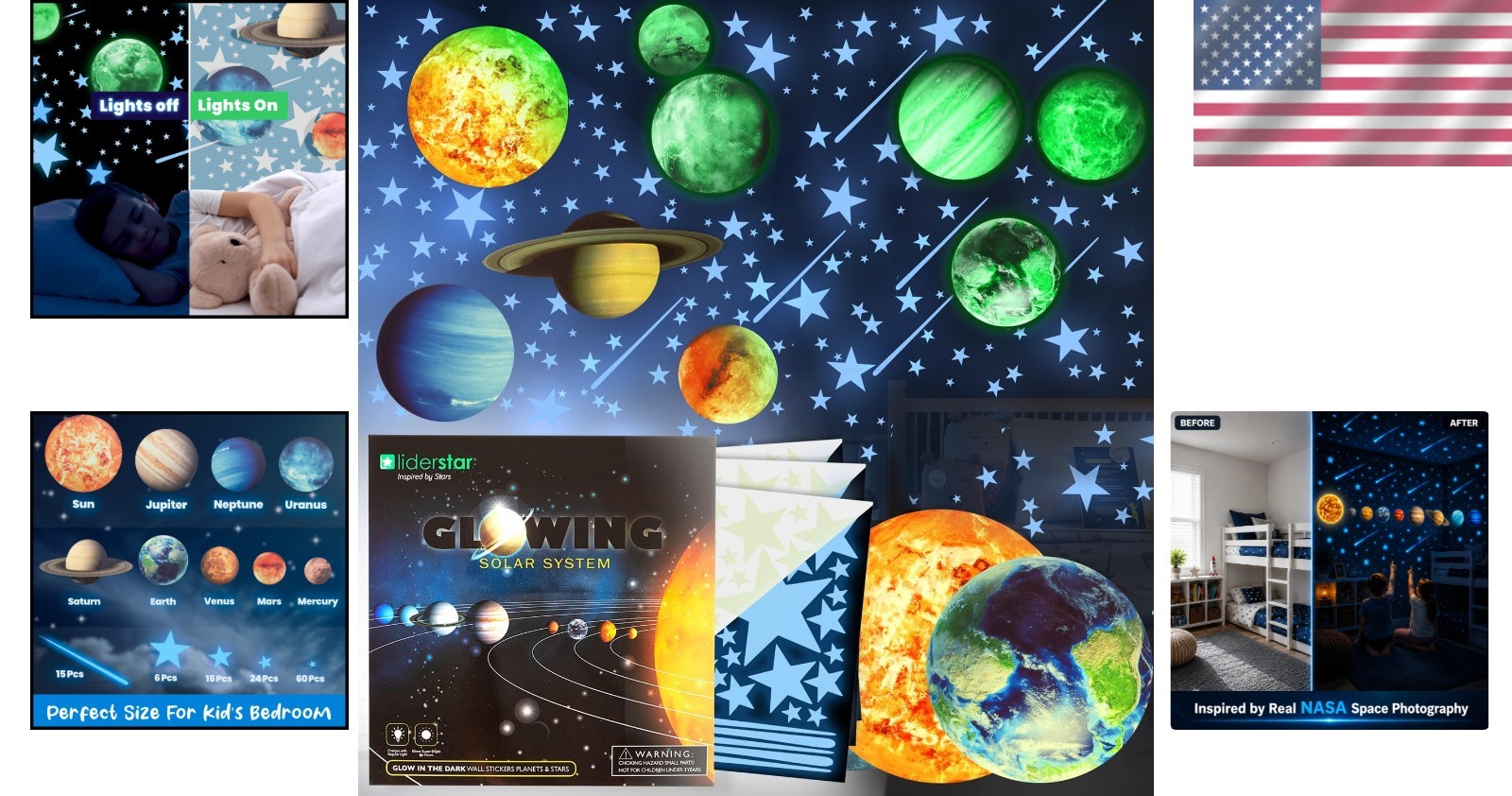 Glow in The Dark Stars and Planets, Bright Solar S