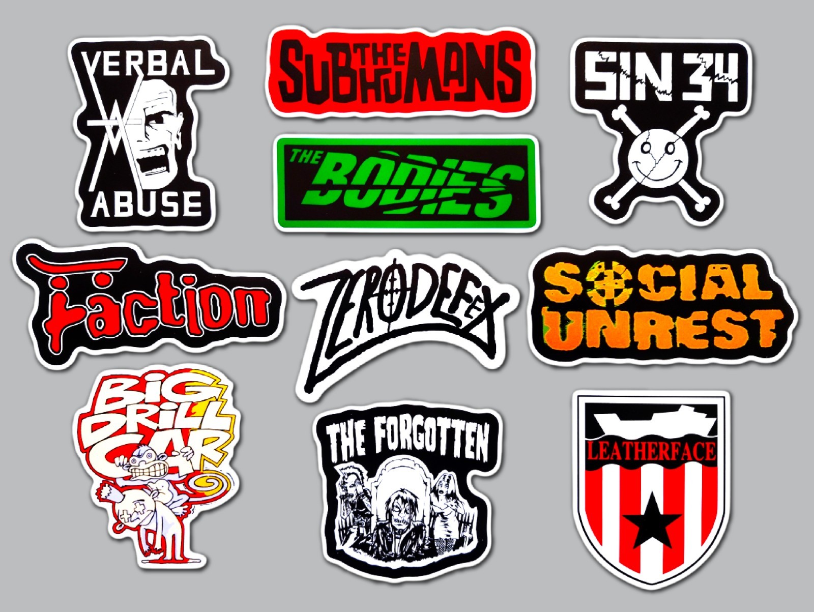 Punk Sticker Pack (QTY 10) SET 36 subhumans sin 34 verbal abuse faction band
