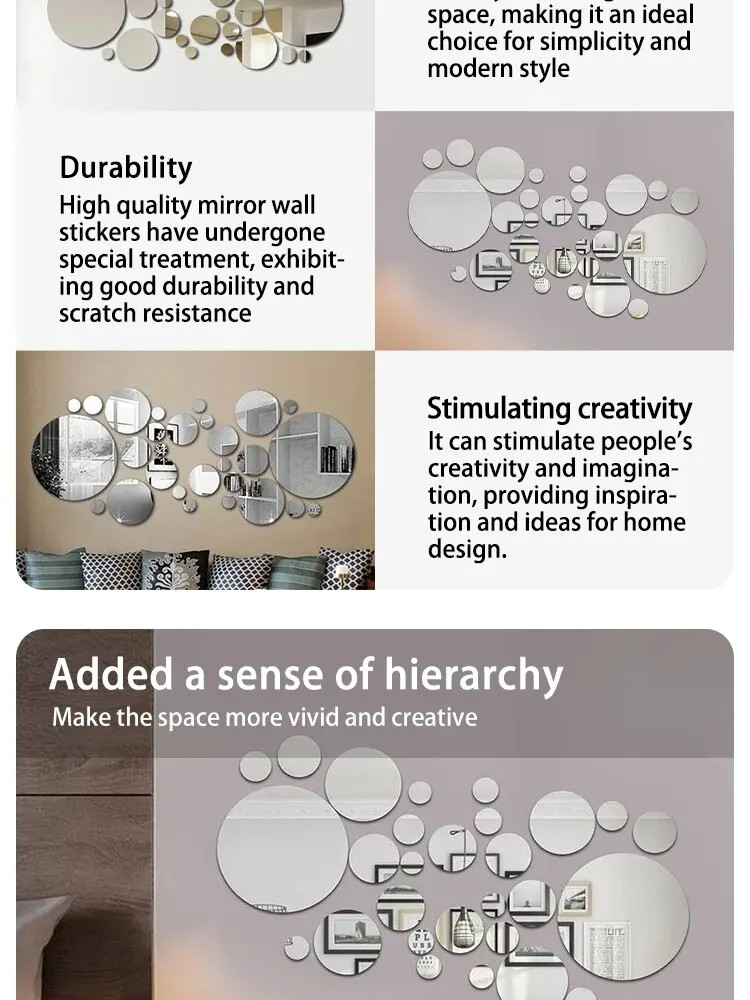 26 PCs 3D Acrylic Mirror Wall Sticker Round DIY Home Decor
