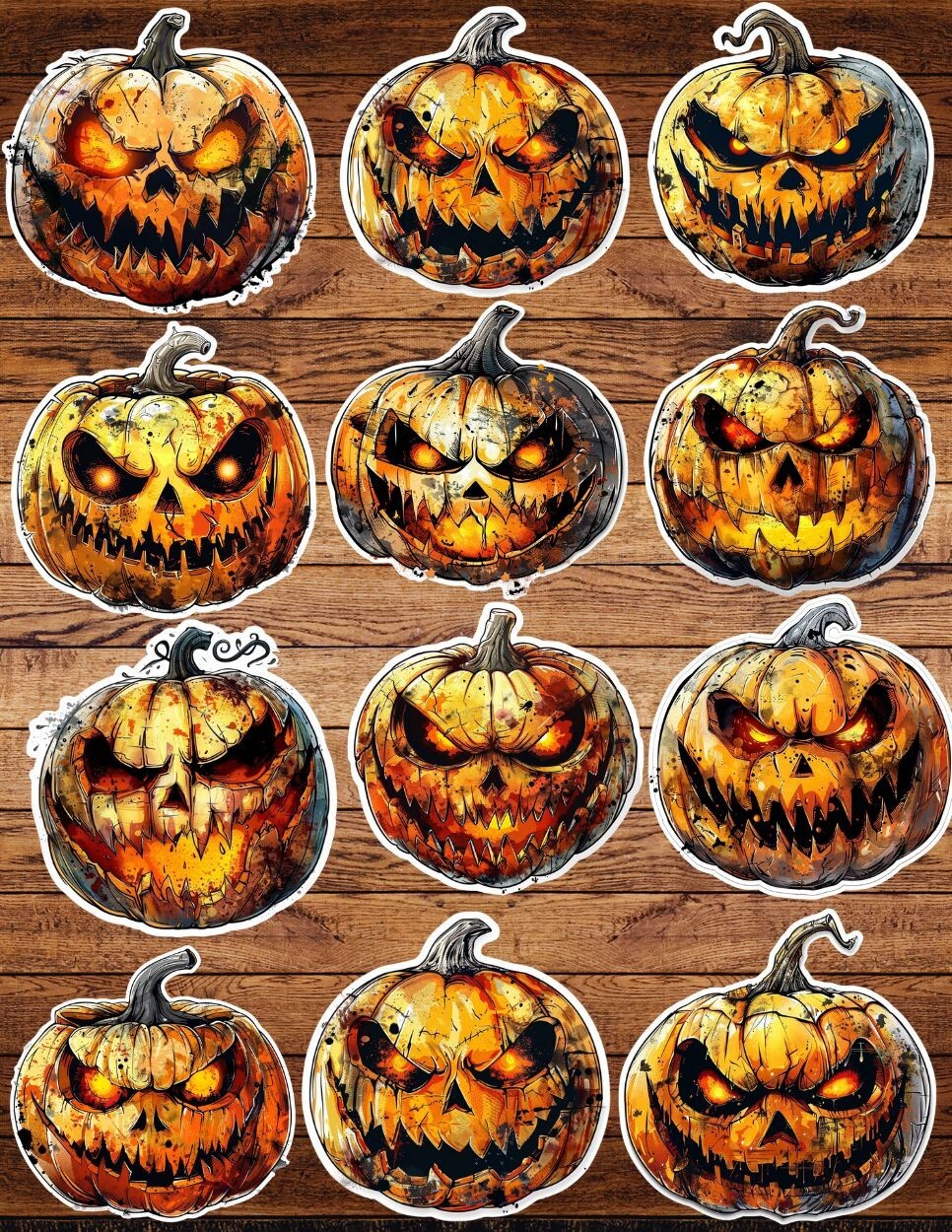 Scary Pumpkin Die Cut Vinyl Stickers Set Notebook Laptop Waterbottle Sticker