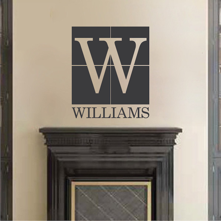 Square Initial Wall Appliqué Decal Custom Monogram Wallpaper Removable Art, b50
